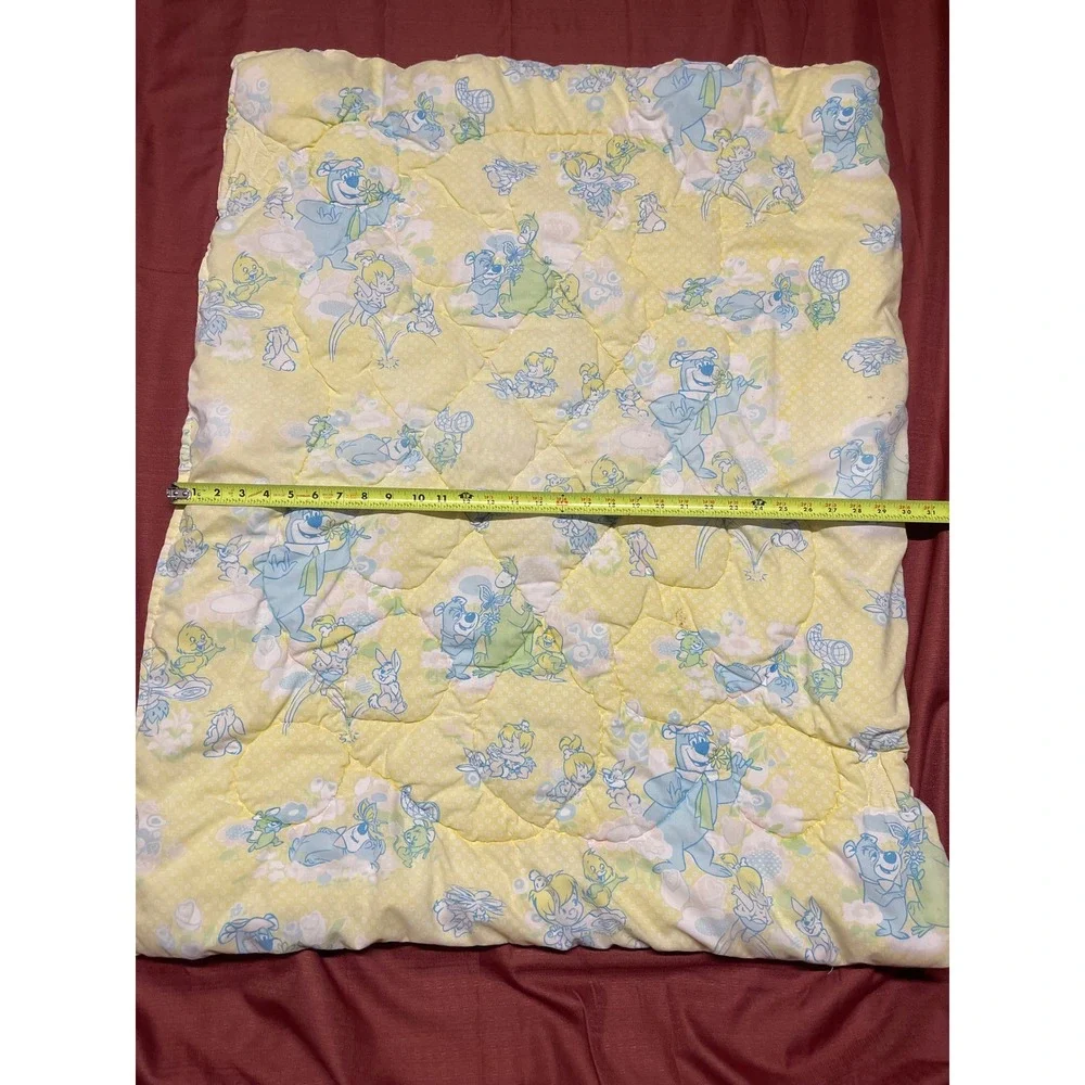 Vintage 1979 Hanna-Barbera Yogi Bear Pebbles Baby Quilt Blanket Yellow Pastel